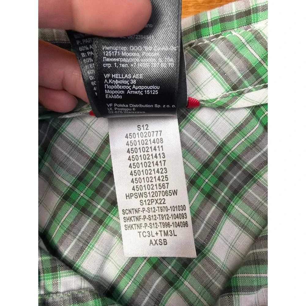 The North Face Button Down Shirt Mens Large Green Plaid Short Slv Hiking Pocket